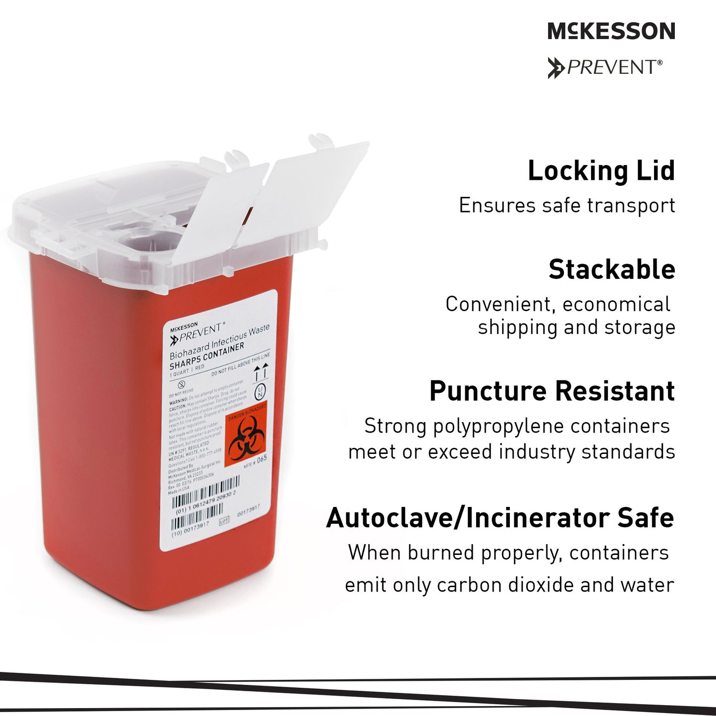 McKesson Prevent® Sharps Container, 1 Quart, 6-1/4 x 4-1/4 x 4-1/4 Inch 065