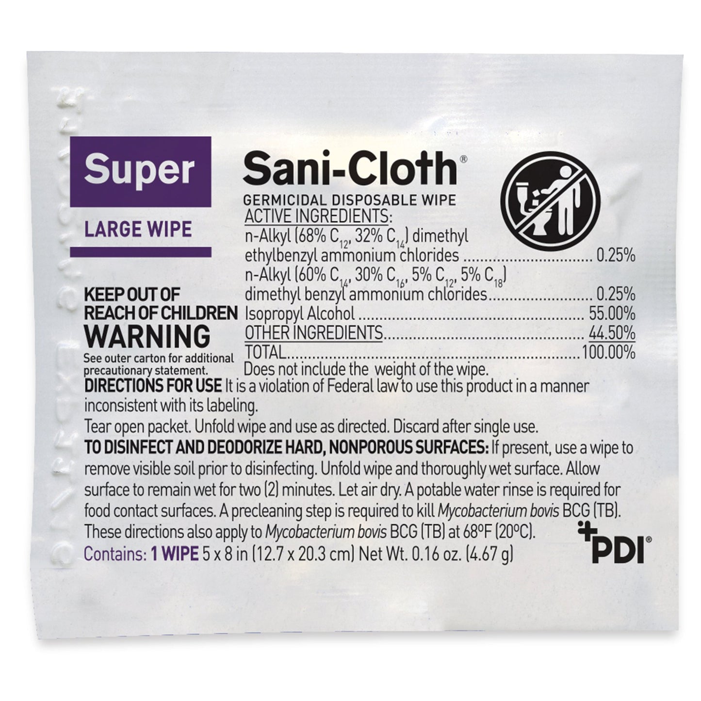 Super Sani-Cloth® Large Germicidal Disinfectant Wipes, Individual Packets H04082