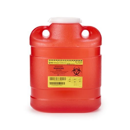 Sharps Container BD™ Red Base 11-1/2 H X 9-2/5 W X 5-3/10 D Inch Vertical Entry 1.725 Gallon - 305489
