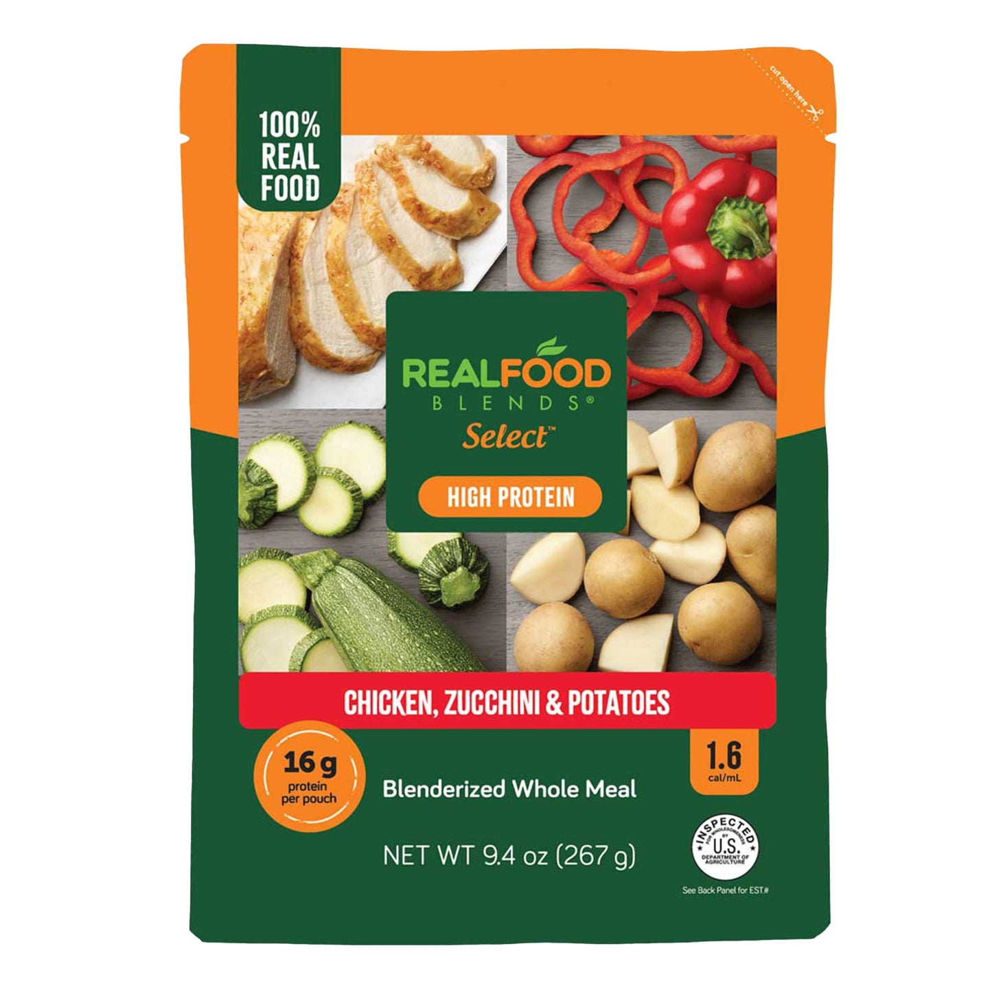 Tube Feeding Formula Real Food Blends® Select™ Chicken / Zucchini / Potatoes Puree 9.4 oz. Pouch 202395