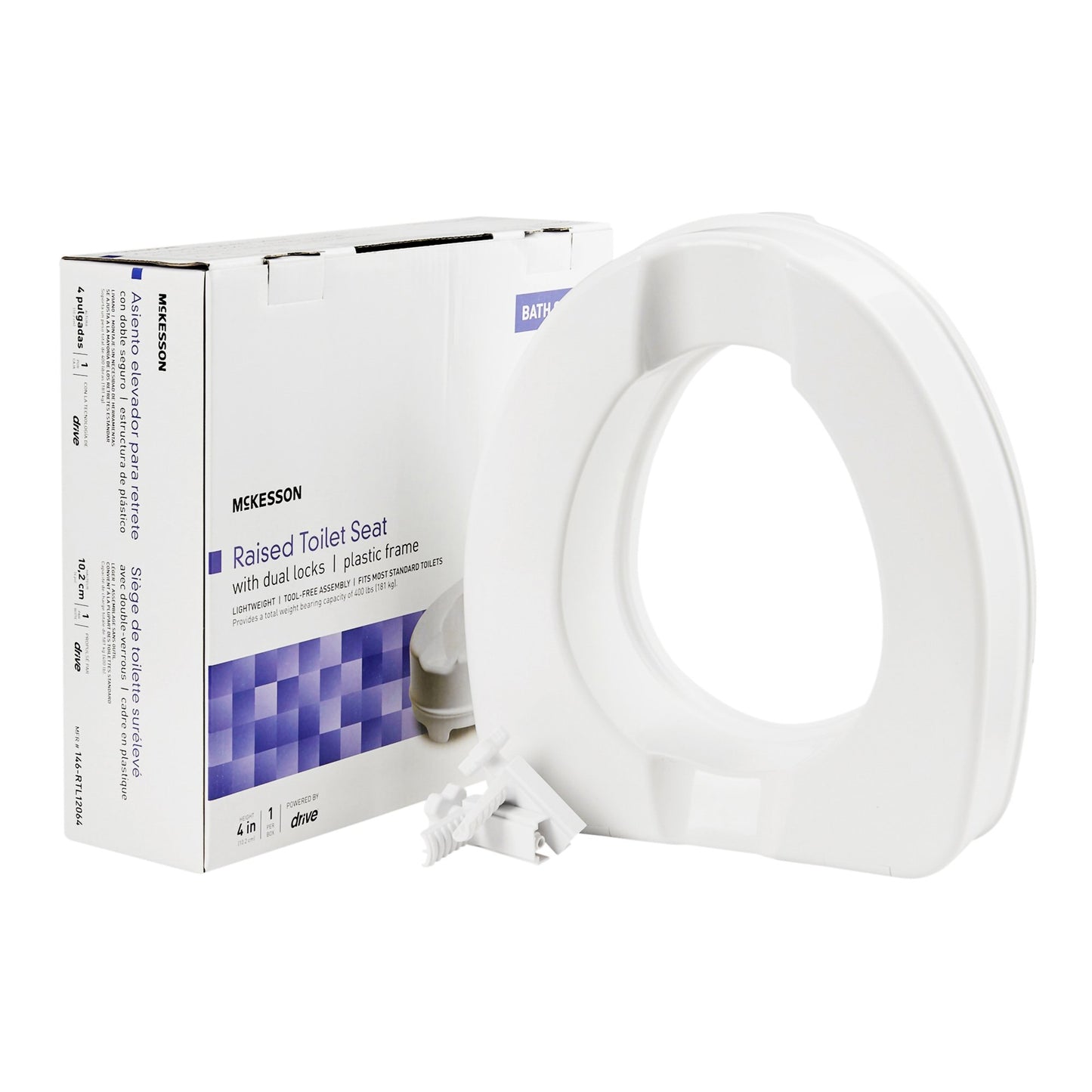 Raised Toilet Seat McKesson 4 Inch Height Standard / Elongated 400 lbs. Weight Capacity - 146-RTL12064