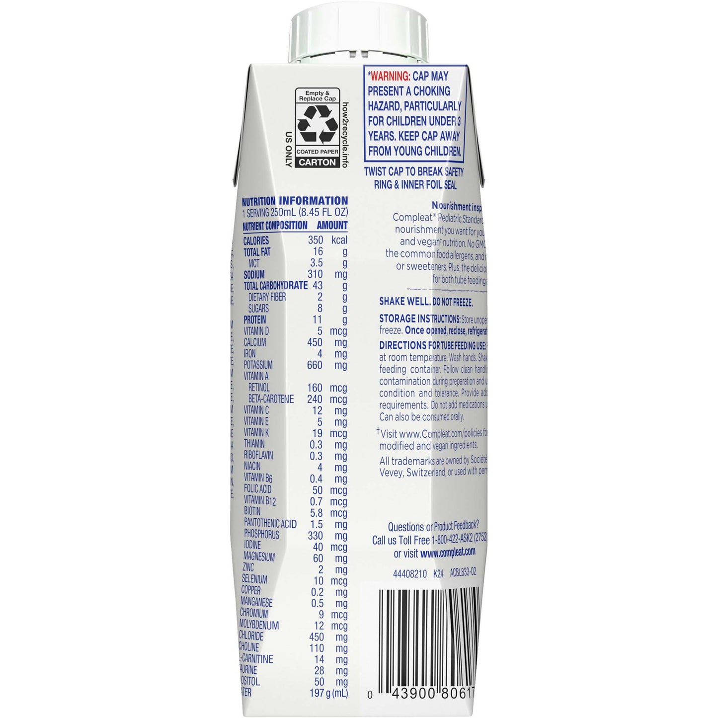 Compleat® Pediatric Standard Plant-Based 1.4 Cal Tube Feed Formula, Vanilla 00043900103563