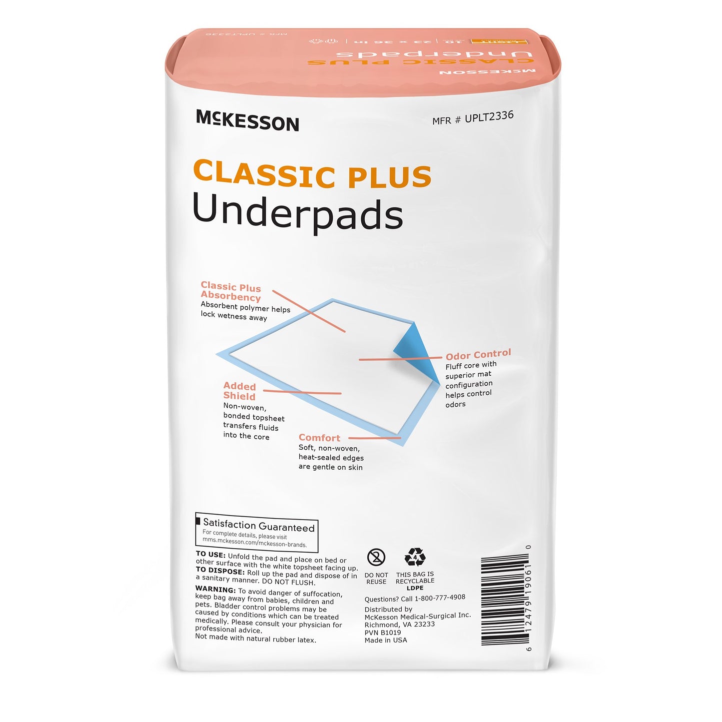 McKesson Classic Plus Light Absorbency Underpads, 23 x 36 Inch UPLT2336
