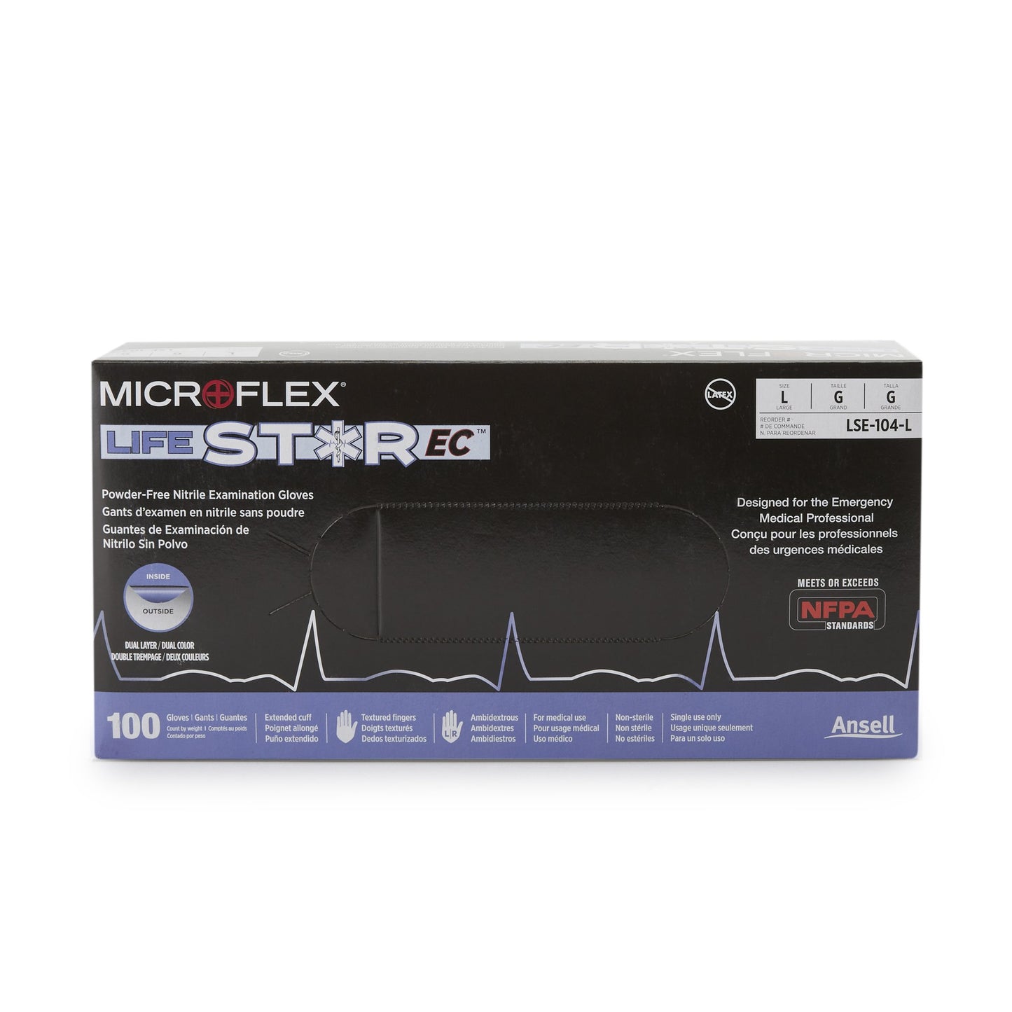 LifeStar™ EC Nitrile Extended Cuff Length Exam Glove, Large, White / Blue LSE-104-L