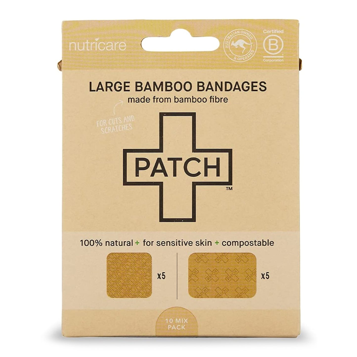 Adhesive Strip Patch™ 2 X 3 Inch / 3 X 3 Inch Bamboo Rectangle / Square Tan Sterile - PATNALFCT