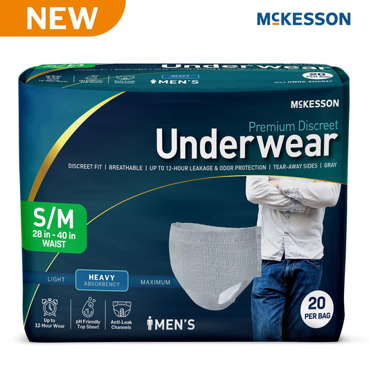 McKesson Premium Discreet Underwear for Men, Heavy Absorbency, Small/Medium UWDS-SMGRAY