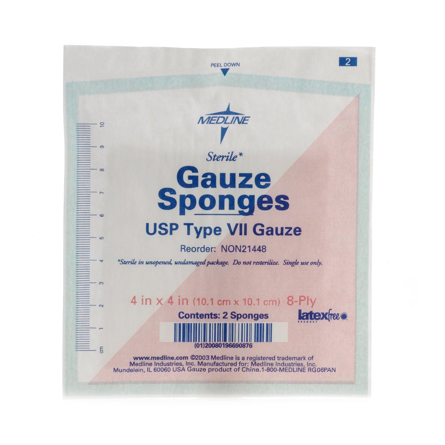 Gauze Sponge Medline 4 X 4 Inch 8-Ply Sterile 2 per Pack - NON21448