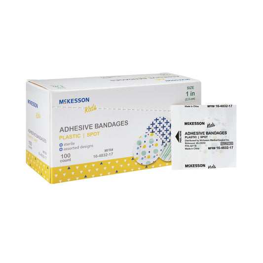 Adhesive Spot Bandage McKesson Kids™ 1 Inch Plastic Round Kid Design (Assorted Prints) Sterile - 16-4832-17