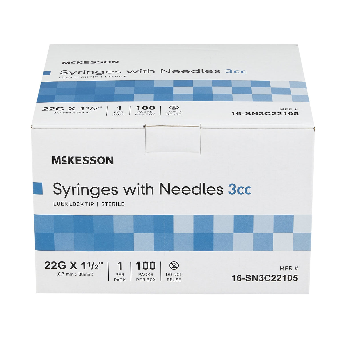 Substitute For McKesson Syringe w/ Detachable Hypodermic Needle w/o Safety 3mL 22G x 1-1/2" - 16-SN3C22105