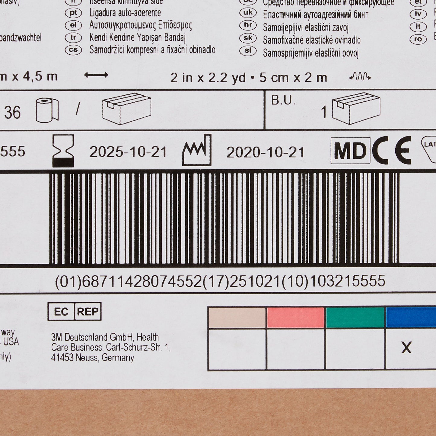 3M™ Coban™ Self-adherent Closure Cohesive Bandage, 2 Inch x 5 Yard, Blue 1582B