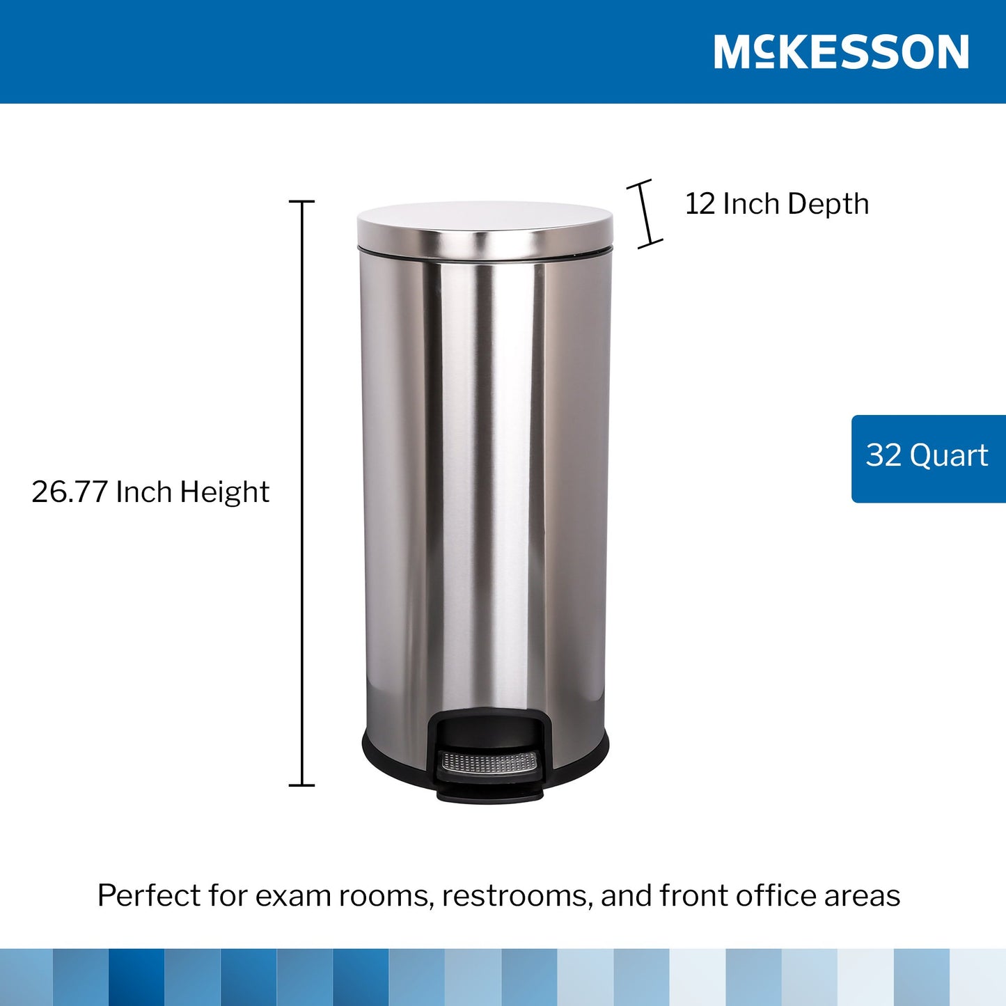 McKesson Trash Can, Stainless Steel, Round, 8 Gallons, 12 x 26.77 Inch 16-45269