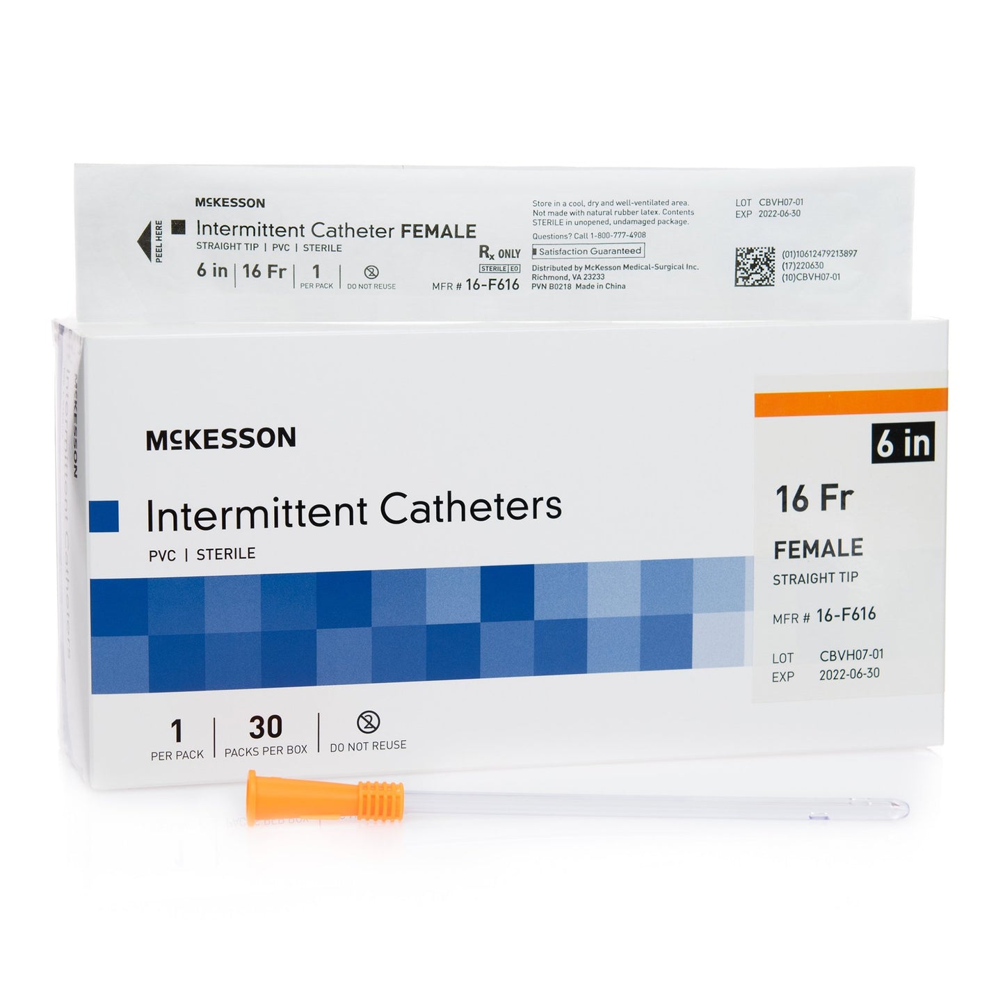 Urethral Catheter McKesson Straight Tip Uncoated PVC 16 Fr. 6 Inch - 16-F616