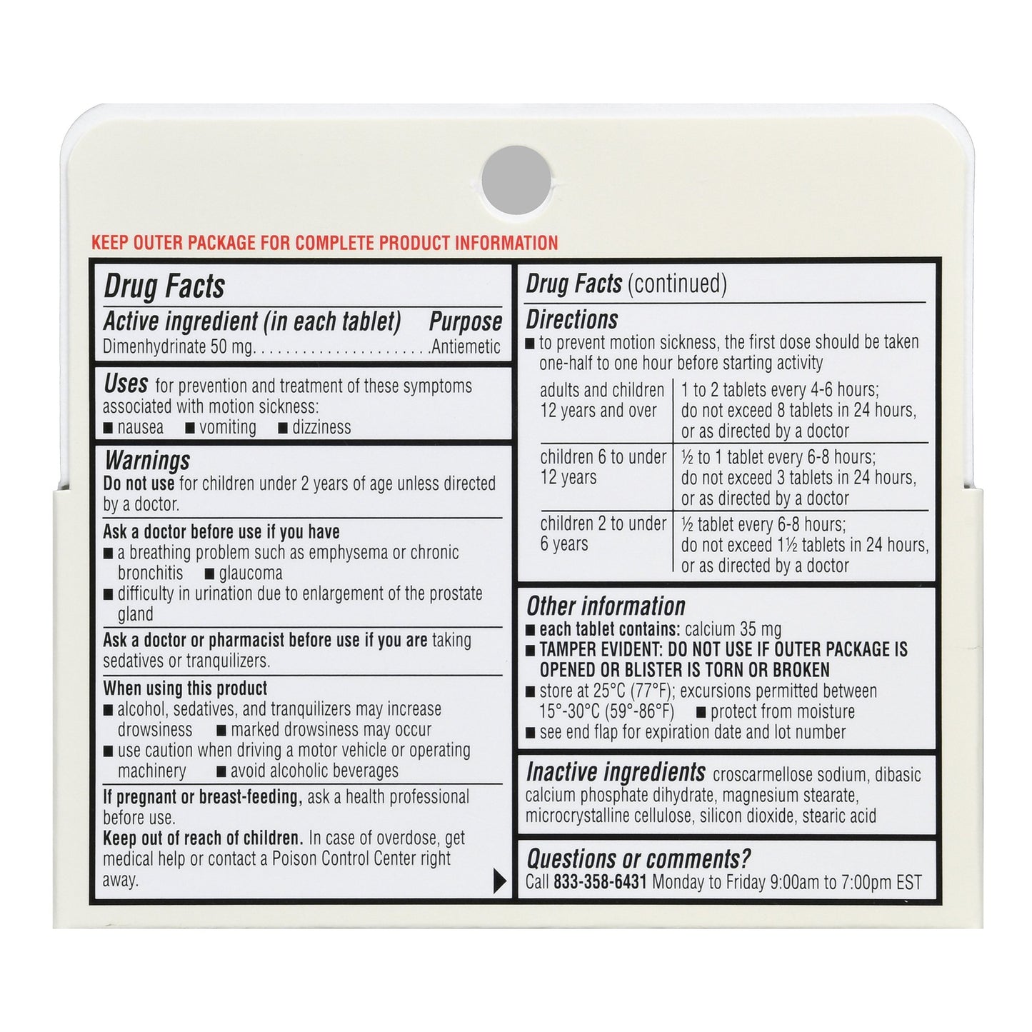 Foster & Thrive™ Motion Sickness Dimenhydrinate 50 mg Tablets 70677108701