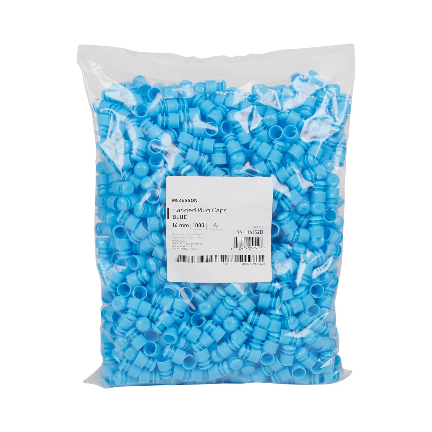 McKesson Tube Closure Flanged Plug Cap Blue Polyethylene 1000 per Bag 177-116152B