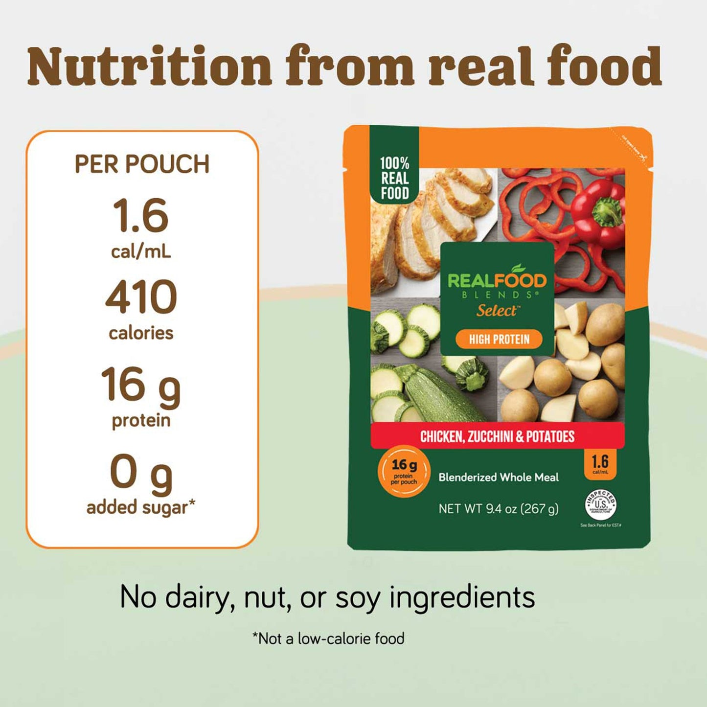 Tube Feeding Formula Real Food Blends® Select™ Chicken / Zucchini / Potatoes Puree 9.4 oz. Pouch 202395