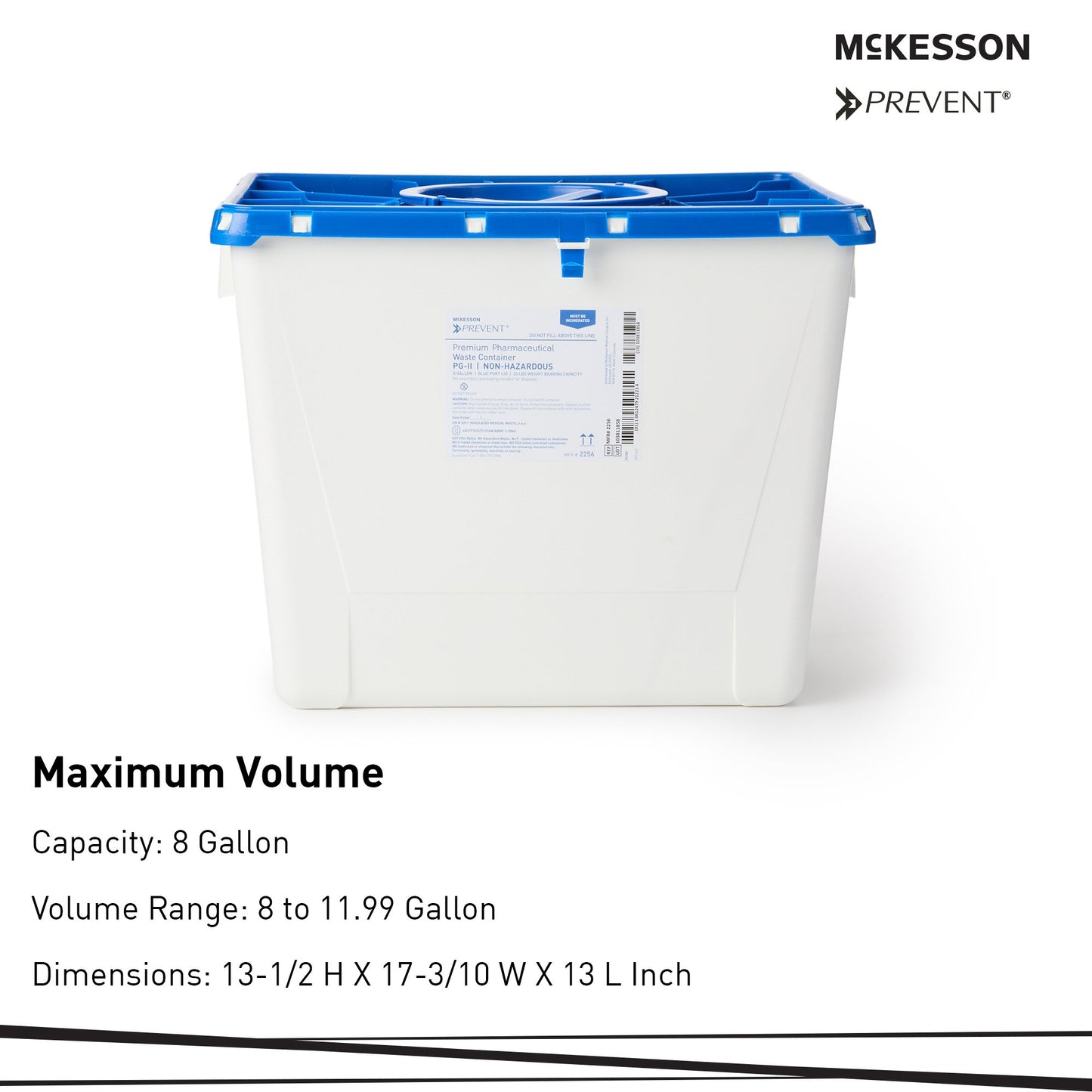 McKesson Prevent® Pharmaceutical Waste Container, 8 Gal., 13.5 x 17.3 x 13 inch 2256