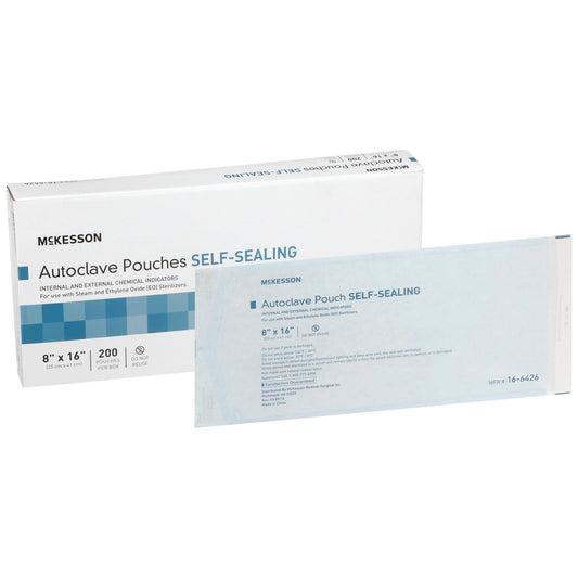 Sterilization Pouch McKesson Ethylene Oxide (EO) Gas / Steam 8 X 16 Inch Transparent Blue / White Self Seal Paper / Film - 16-6426