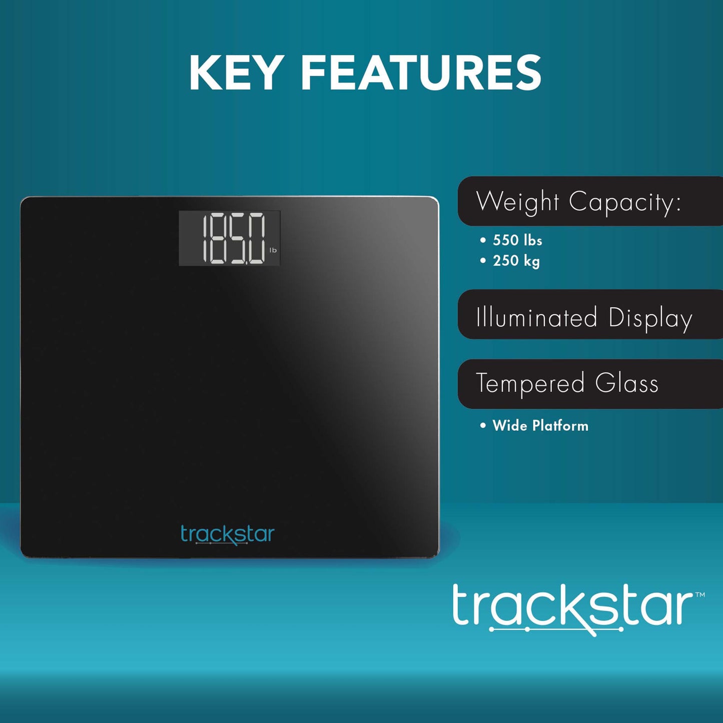 Floor Scale Trackstar Digital Display 550 lbs. / 250 kg Weight Capacity Black Battery Operated 302-1114B
