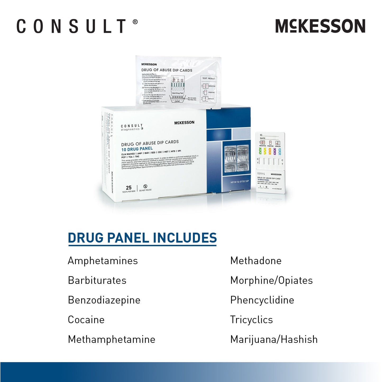 McKesson Consult™ 10-Drug Panel with Adulterants Drugs of Abuse Test Kit 16-DTDC10P