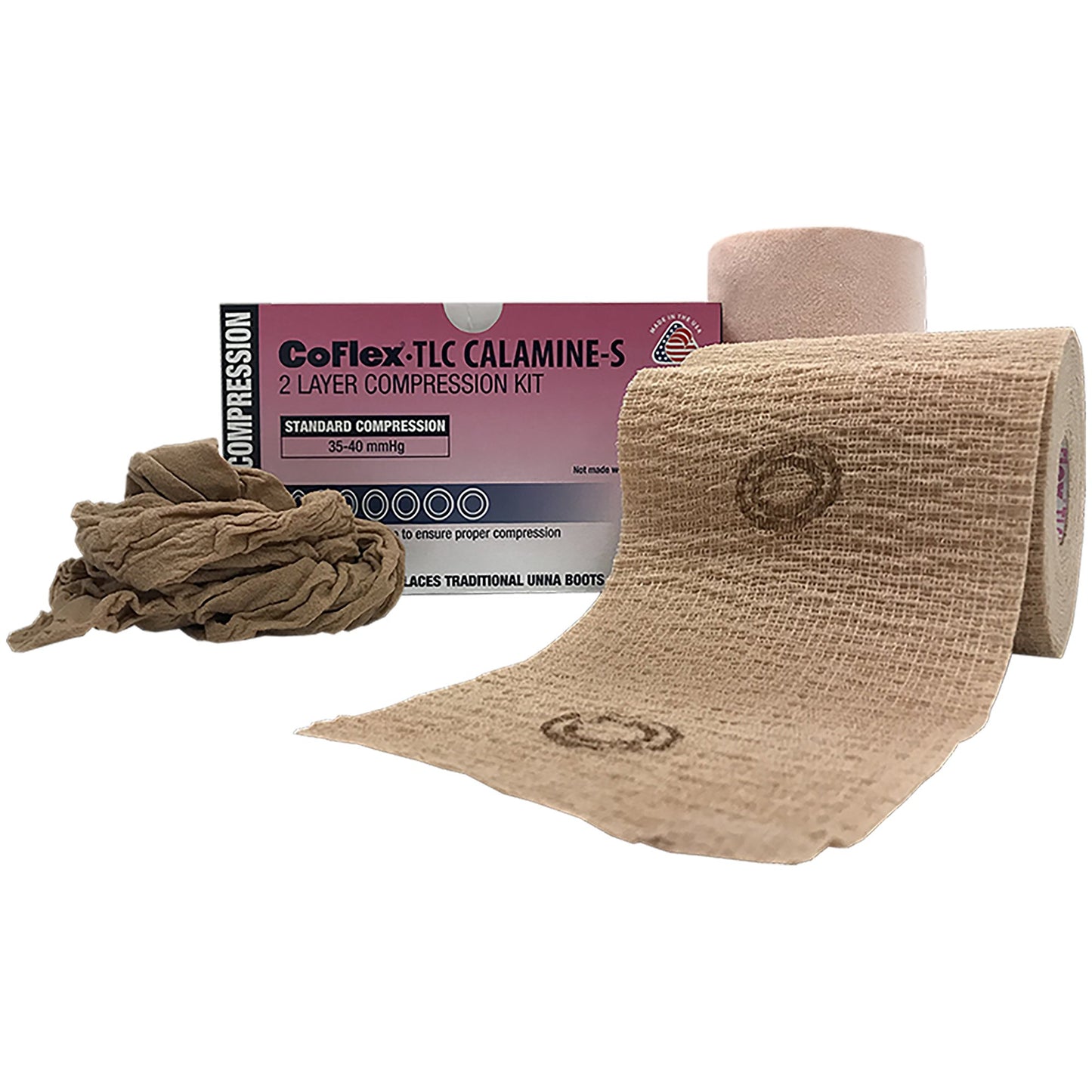 2 Layer Compression Bandage System CoFlex® TLC Calamine with Indicators 4 Inch X 6 Yard / 4 Inch X 7 Yard Self-Adherent / Pull On Closure Tan NonSteri