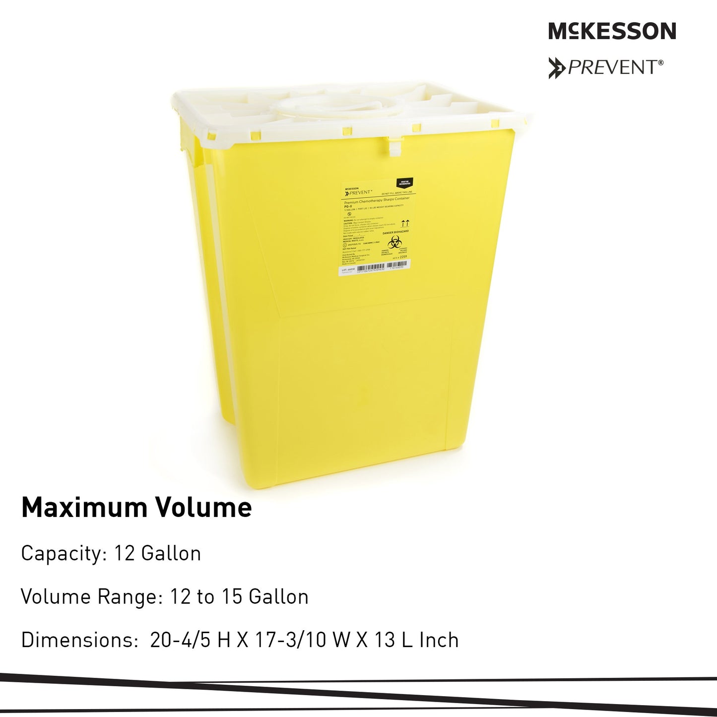 McKesson Prevent® Chemotherapy Sharps Container, 12 Gal., 20.8 x 17.3 x 13 Inch 2259