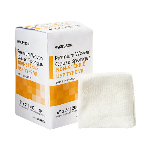 Gauze Sponge McKesson 4 X 4 Inch 8-Ply NonSterile 200 per Pack - 42448000