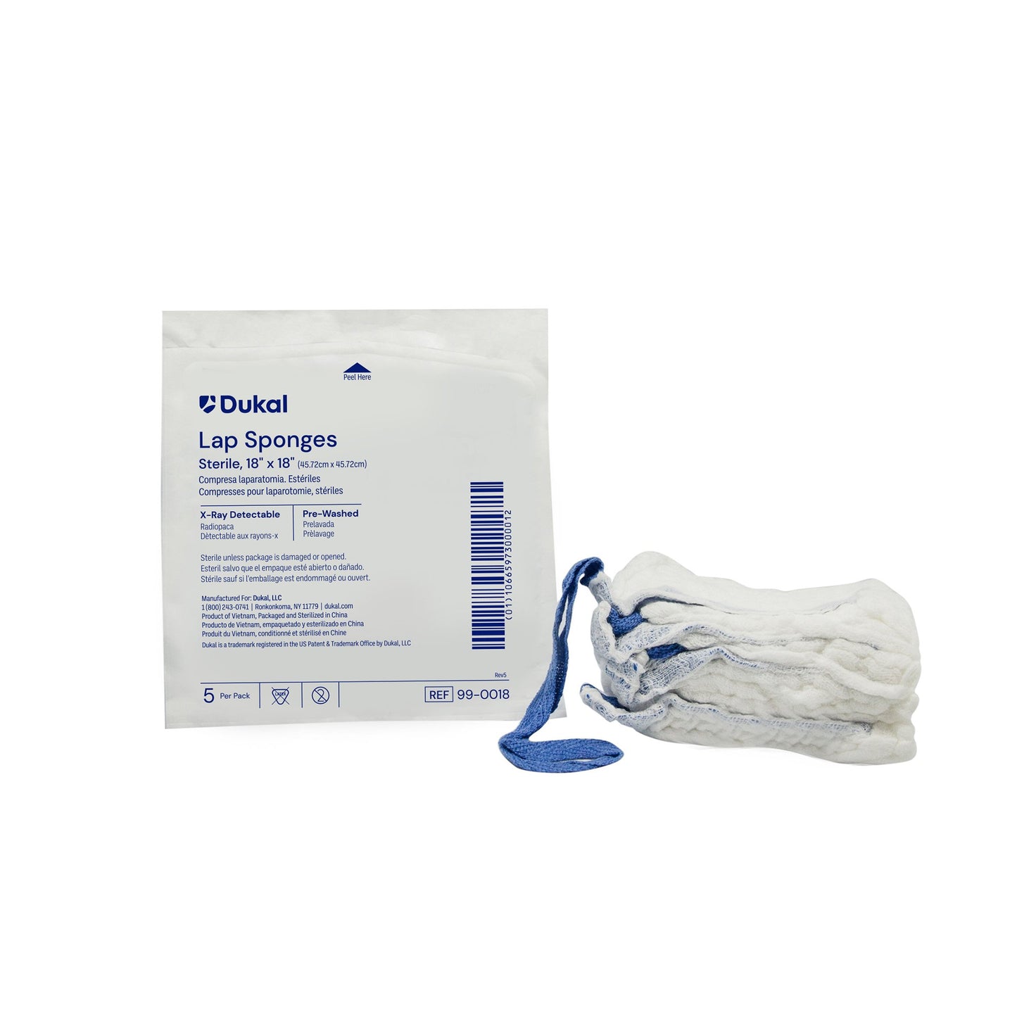 Surgical Laparotomy Sponge Dukal X-Ray Detectable Cotton 18 X 18 Inch 5 Count Pack Sterile - 99-0018
