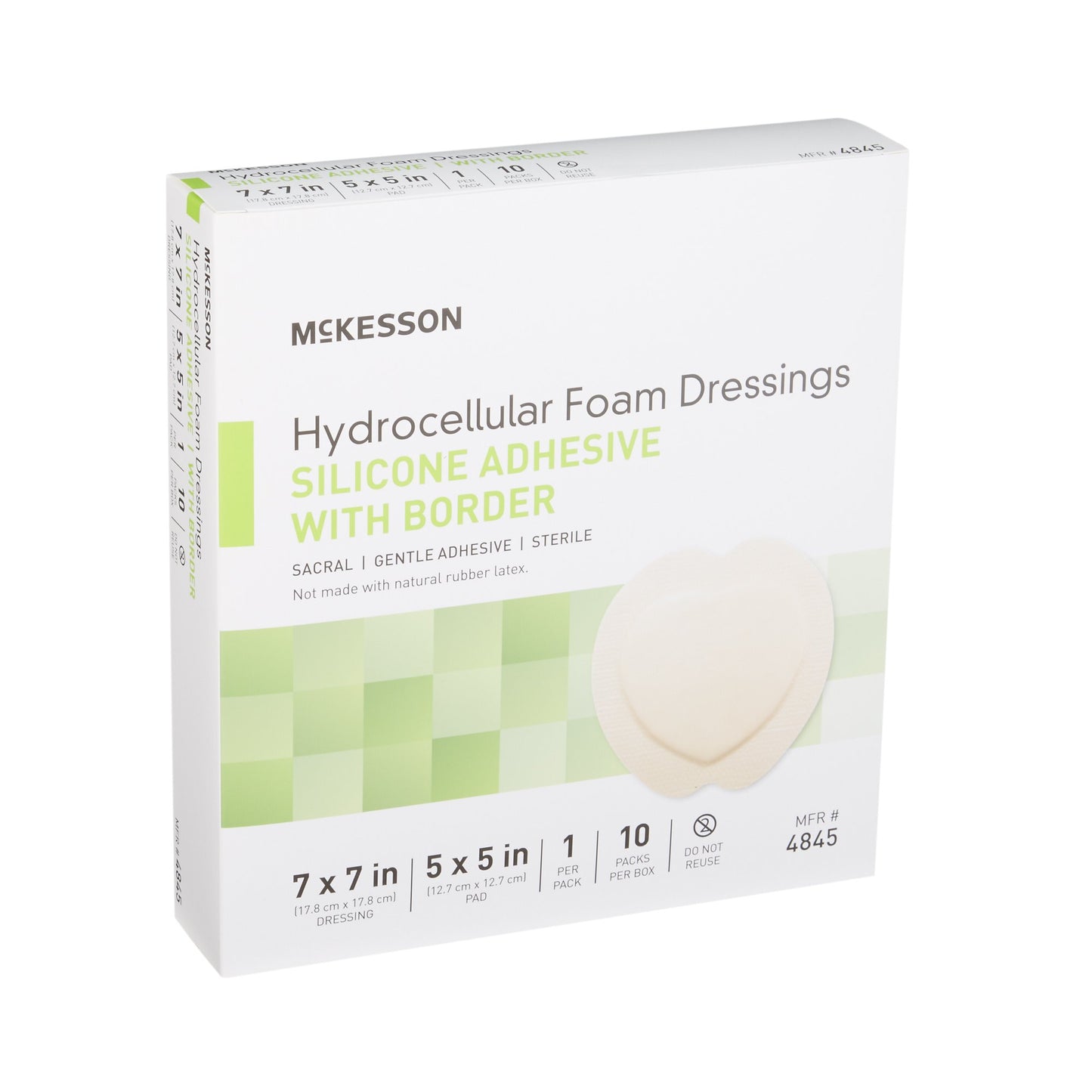 McKesson Silicone Adhesive with Border Silicone Foam Dressing, 7 x 7 Inch Sacral 4845