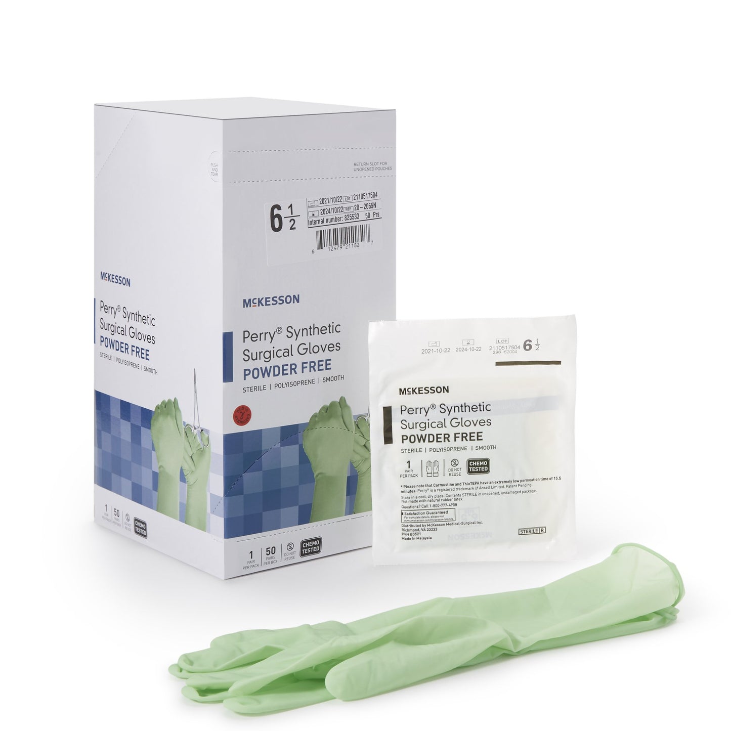 Surgical Glove McKesson Perry® Performance Plus Size 6.5 Sterile Polyisoprene Standard Cuff Length Smooth Green Chemo Tested - 20-2065N