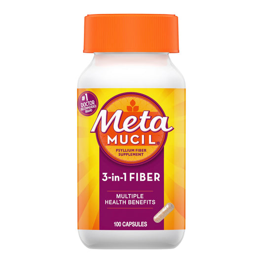Fiber Supplement Metamucil® 3-in-1 Fiber Capsule 100 per Bottle 0.4 Gram Strength Potassium / Psyllium Husk - 37000040514