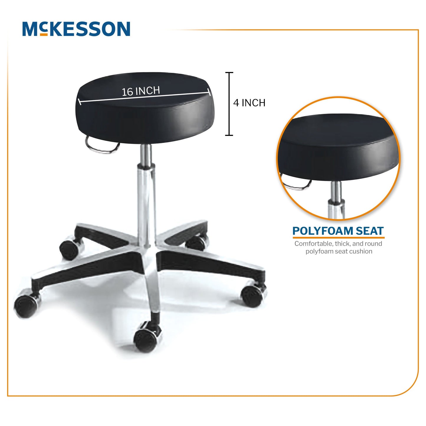McKesson Round Pneumatic Exam Stool, Black, without Backrest 81-11001US393