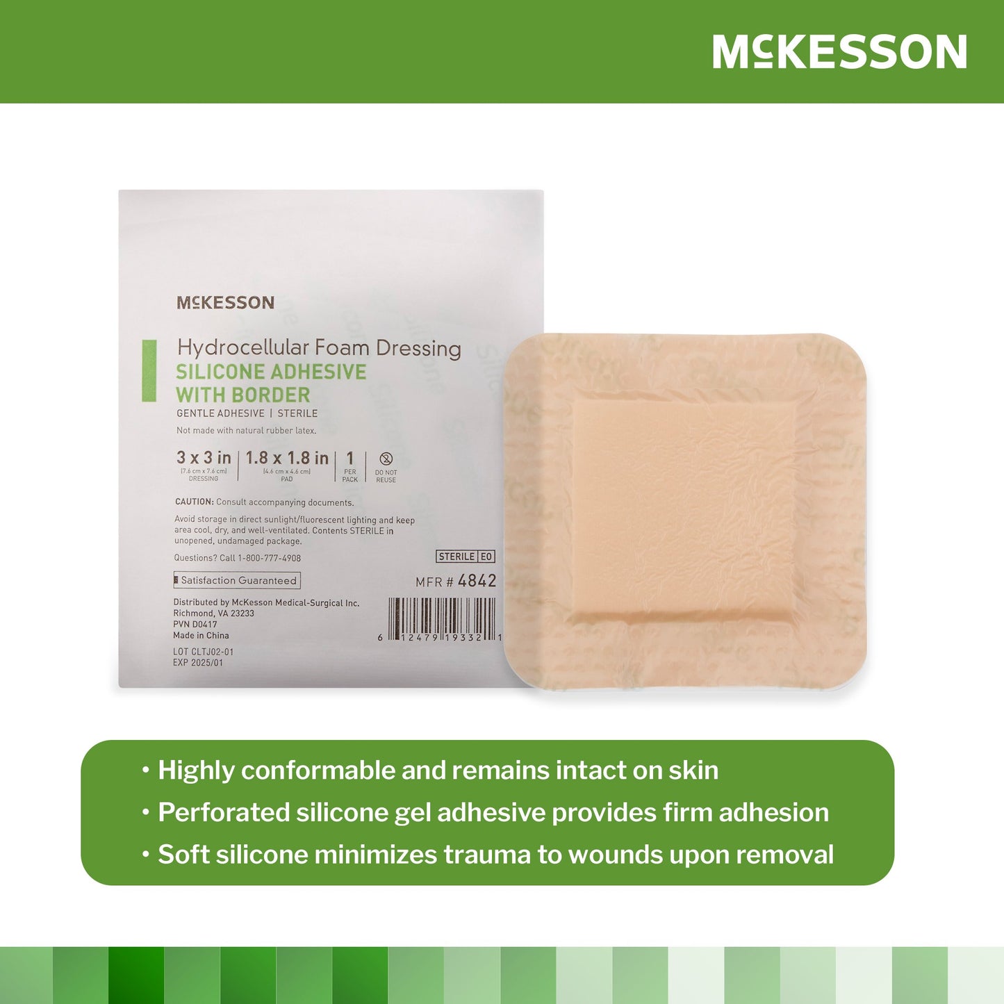 McKesson Silicone Adhesive with Border Silicone Foam Dressing, 3 x 3 Inch 4842