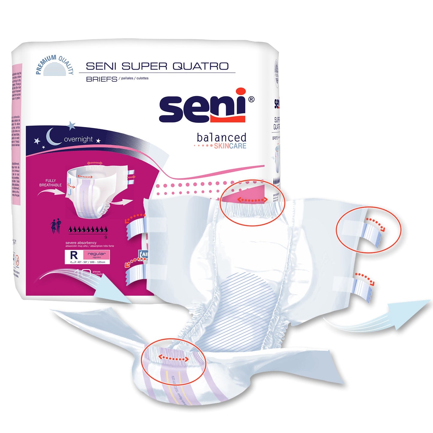 Seni® Super Quatro Severe Absorbency Incontinence Brief, Regular S-RE10-BQ1
