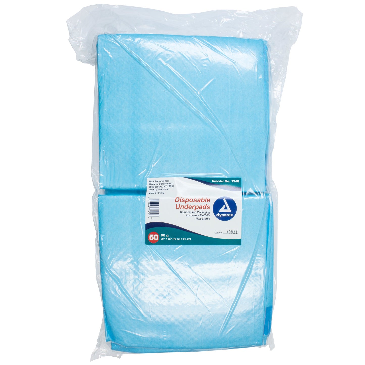 Disposable Underpad Dynarex® 30 X 36 Inch Fluff / Polymer Heavy Absorbency - 1348