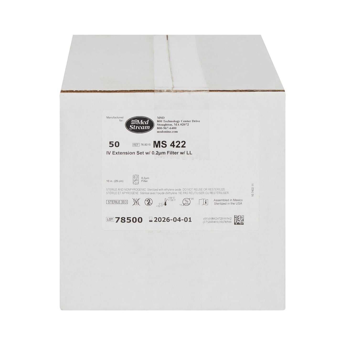 McKesson IV Extension Set, Standard Bore 10-inch Tubing, 0.2 Micron Filter MS422