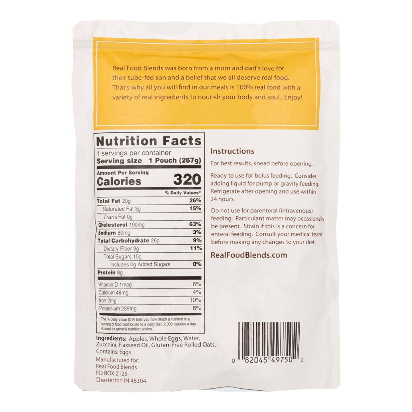 Real Food Blends™ Eggs, Apples & Oats Puree Food Blend for Tube Feeding, 9.4-oz. 176989