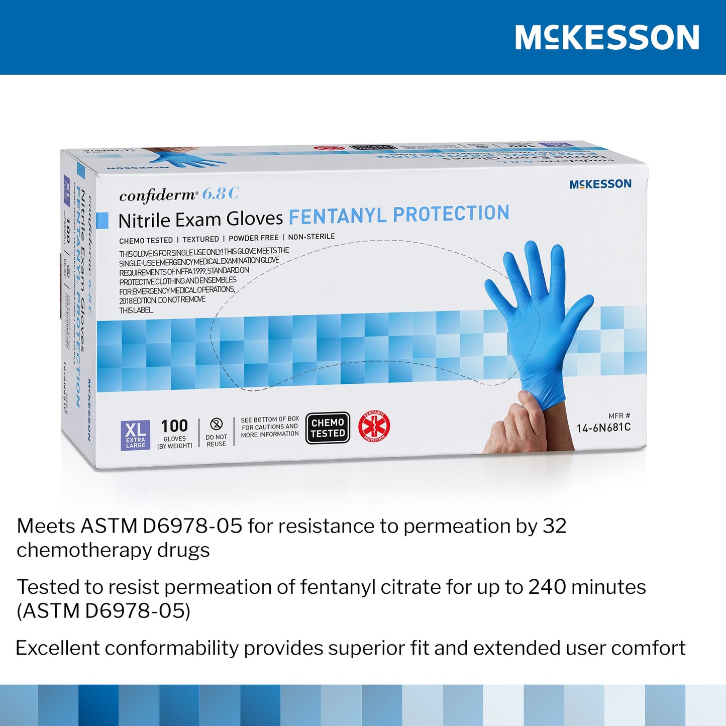 McKesson Confiderm® 6.8C Nitrile Exam Glove, X-Large, Blue 14-6N681C