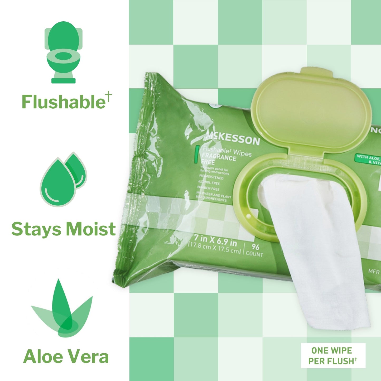 McKesson Flushable* Wet Wipes - Unscented, 96 Wet Wipes per Pack FLU96