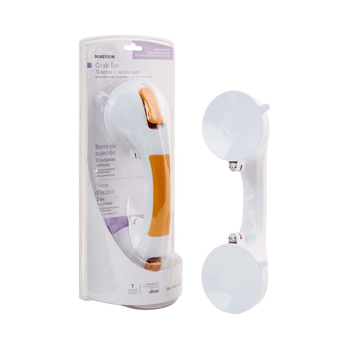 Suction-Cup Grab Bar McKesson White / Yellow Plastic - 146-RTL13082