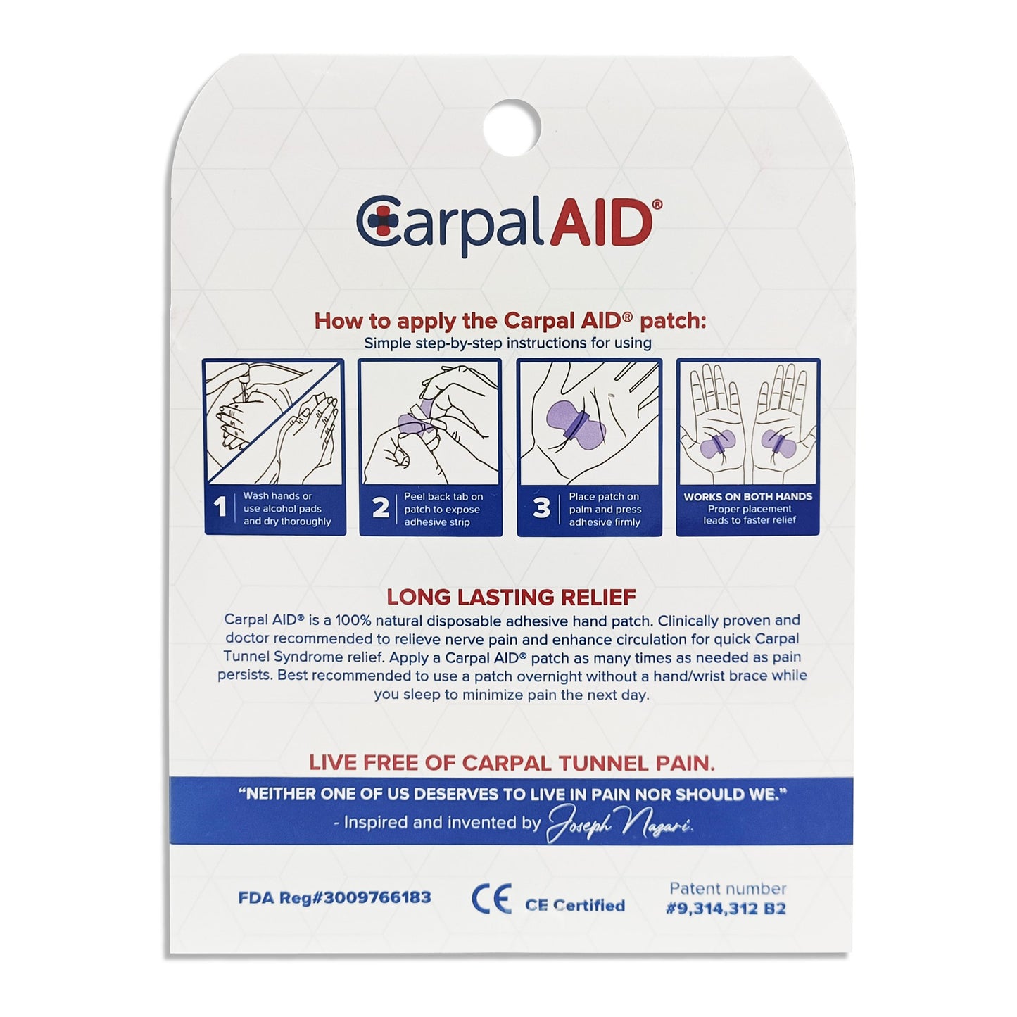 Carpal Aid® Patch Hand-Based Carpal Tunnel Support CA-30PK UNI