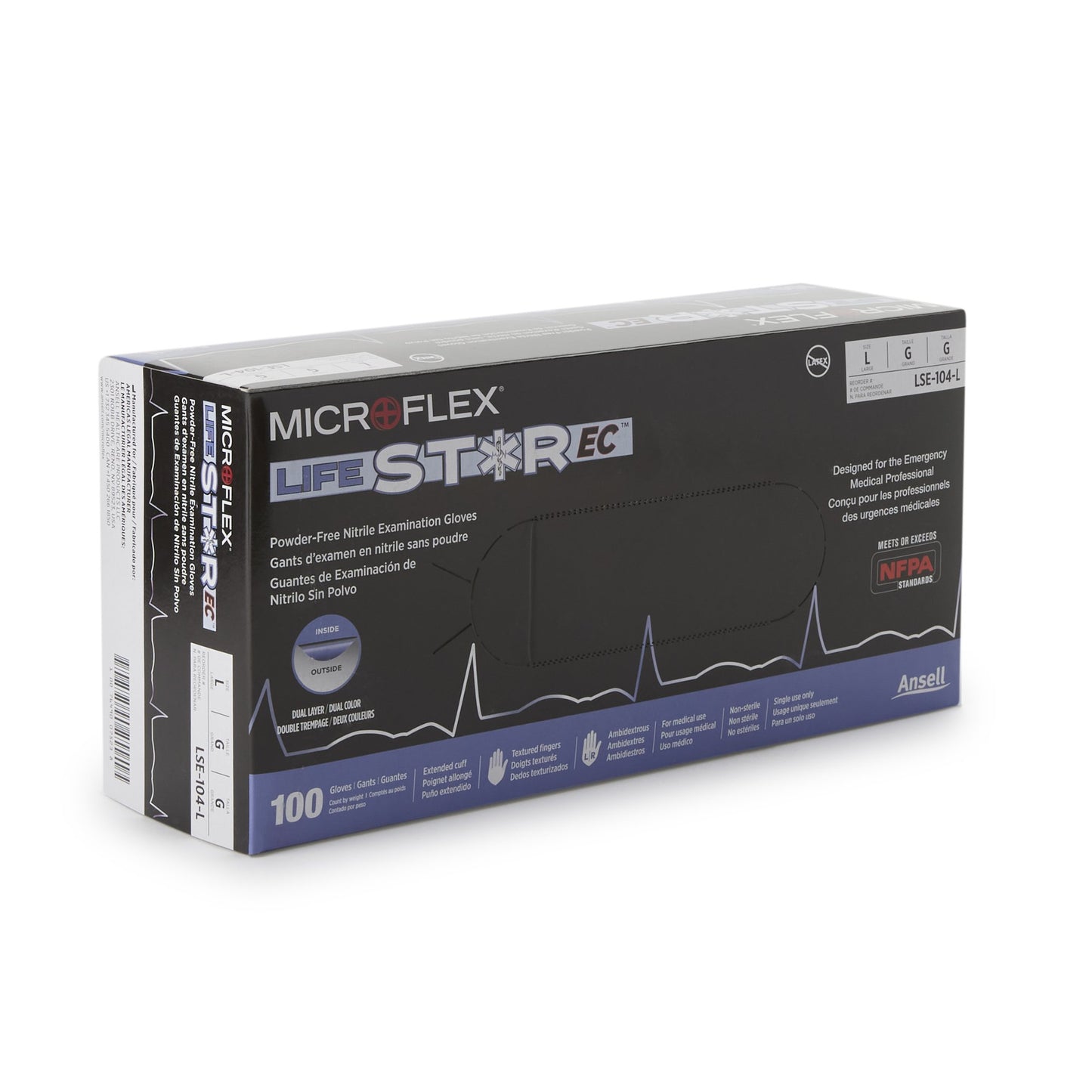 LifeStar™ EC Nitrile Extended Cuff Length Exam Glove, Large, White / Blue LSE-104-L