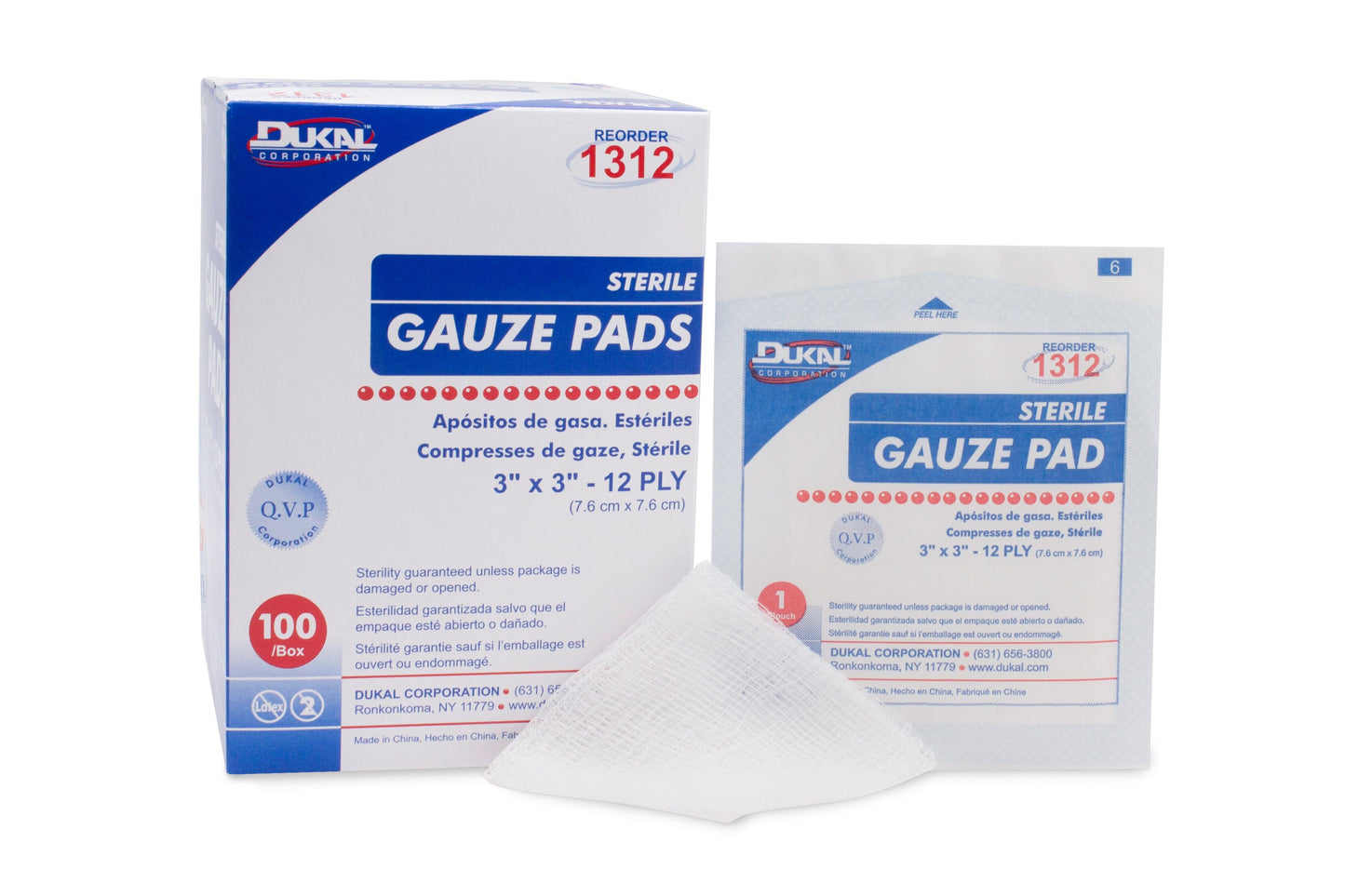 Gauze Sponge Dukal™ 3 X 3 Inch 12-Ply Sterile 1 per Pack - 1312