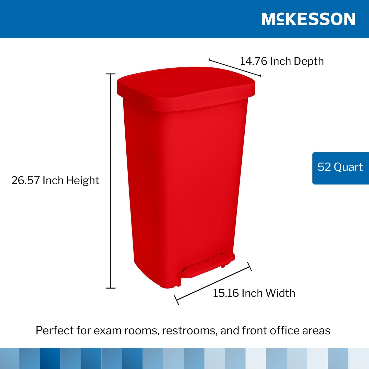 McKesson Waste Can with Step-On Pedal, Plastic, Red, 15.16 x 14.76 x 26.57 Inch 16-25267