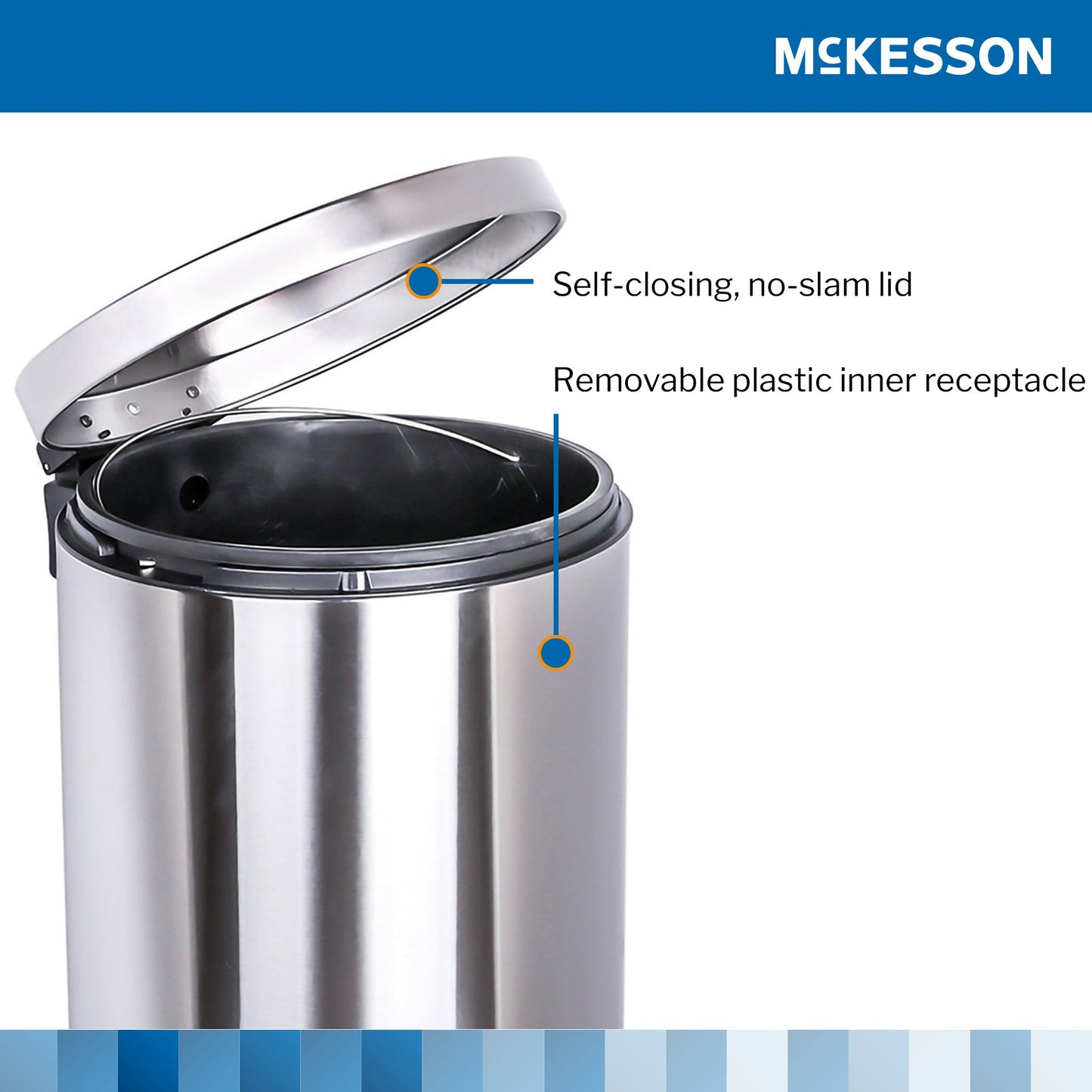 McKesson Trash Can, Stainless Steel, Round, 8 Gallons, 12 x 26.77 Inch 16-45269
