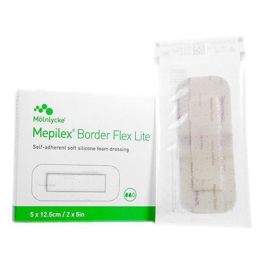 Thin Foam Dressing Mepilex® Border Flex Lite 2 X 5 Inch With Border Film Backing Silicone Adhesive Rectangle Sterile - 581100