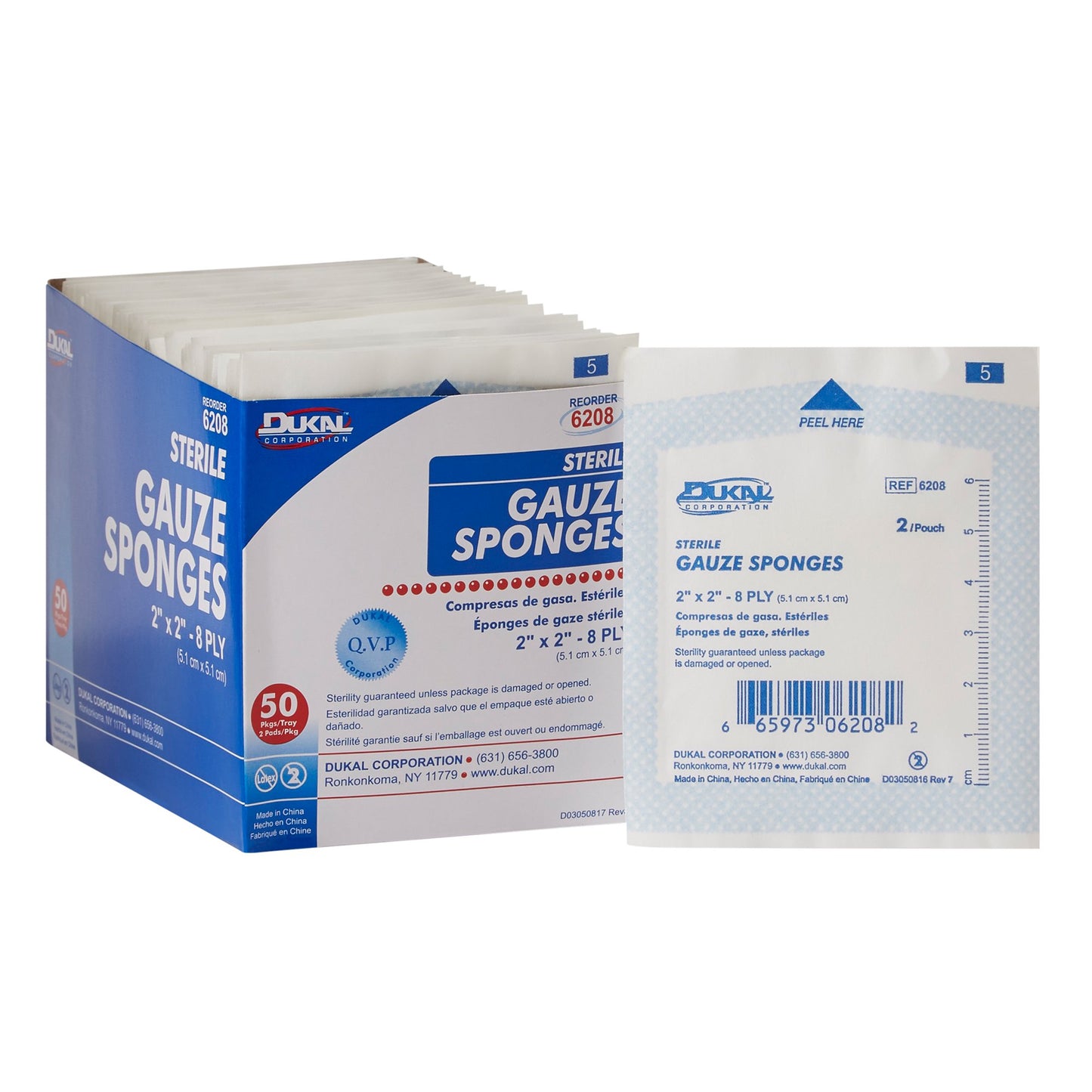 Dukal™ Sterile Gauze Sponge, 2 x 2 Inch, 8-Ply 6208