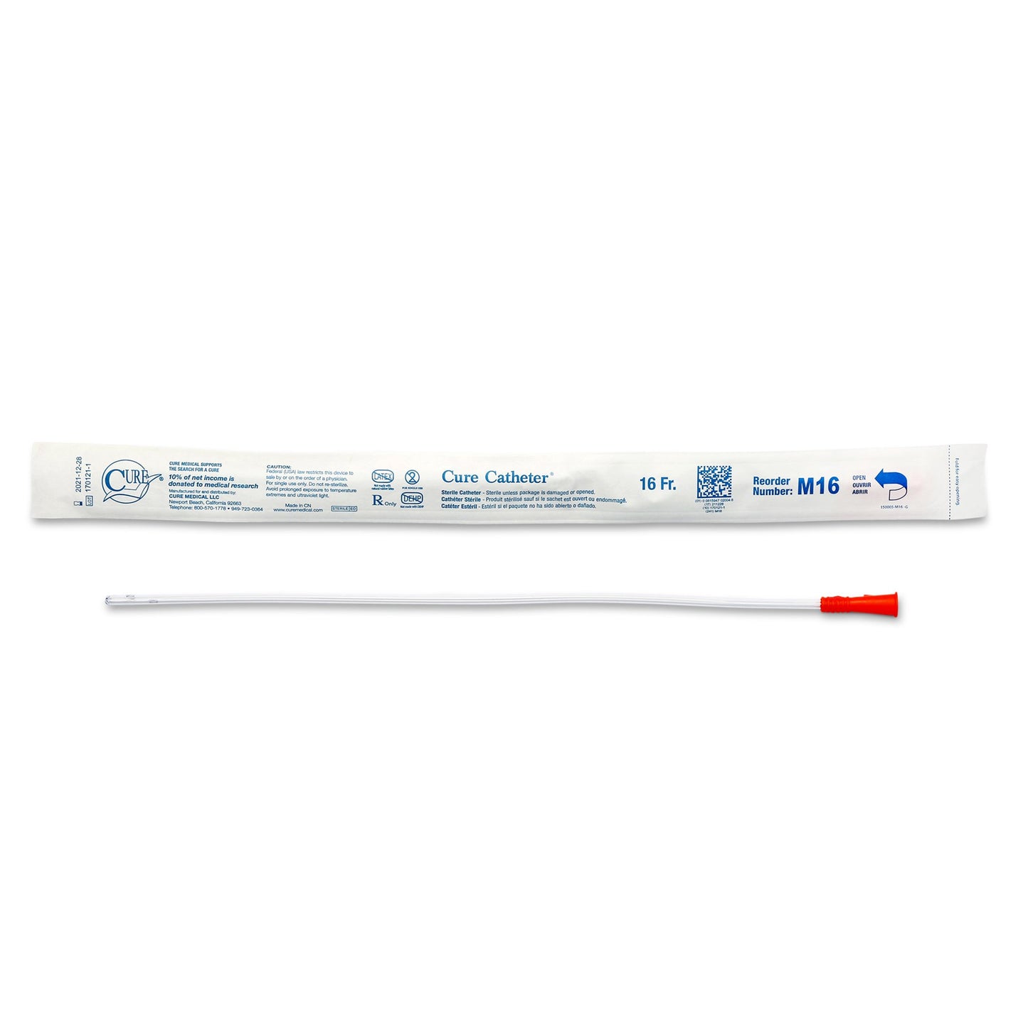 Cure Medical Cure Catheter Male Intermittent Catheter, 16 Fr., Straight M16, Box of 30