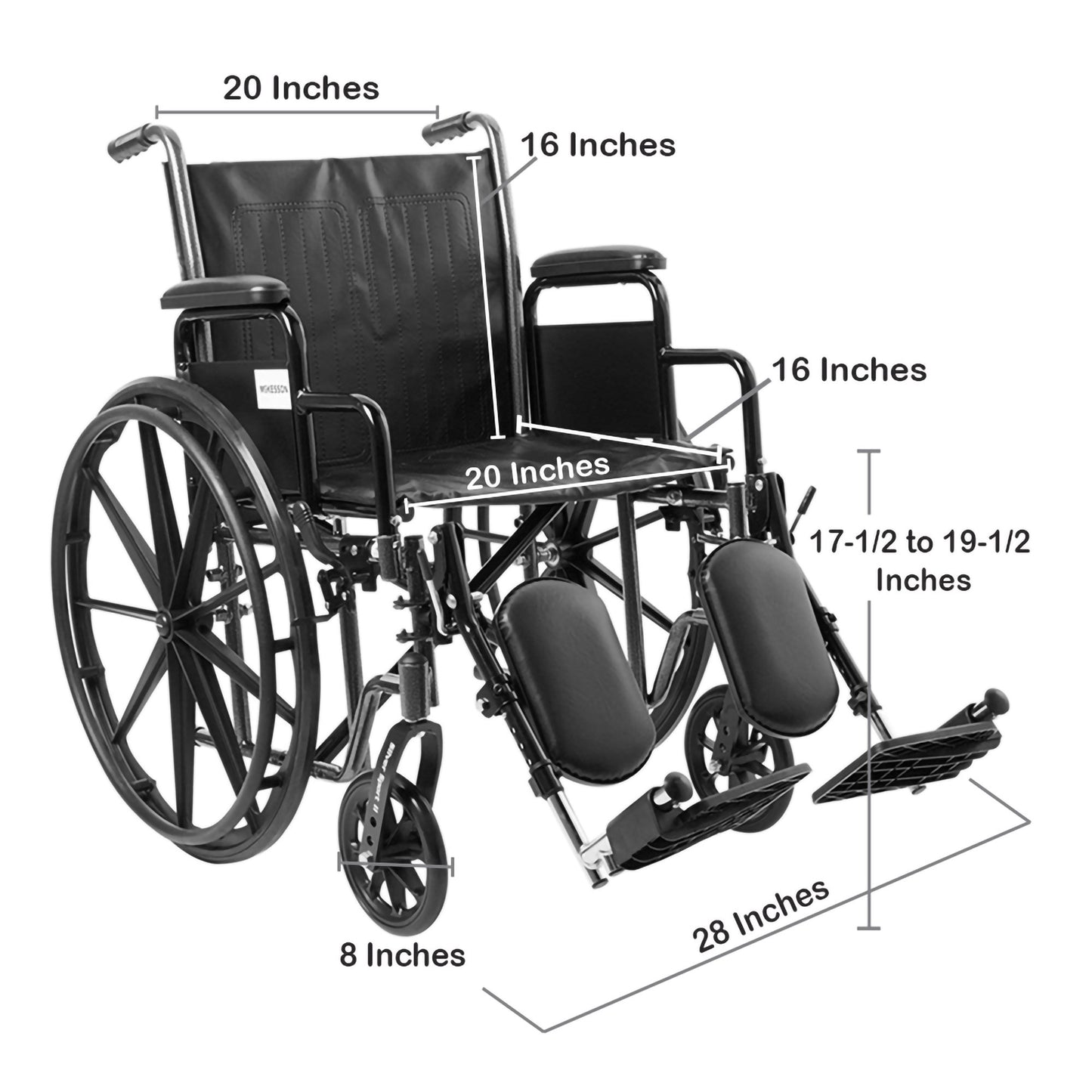 McKesson Wheelchair, 20 Inch Seat Width 146-SSP220DDA-ELR