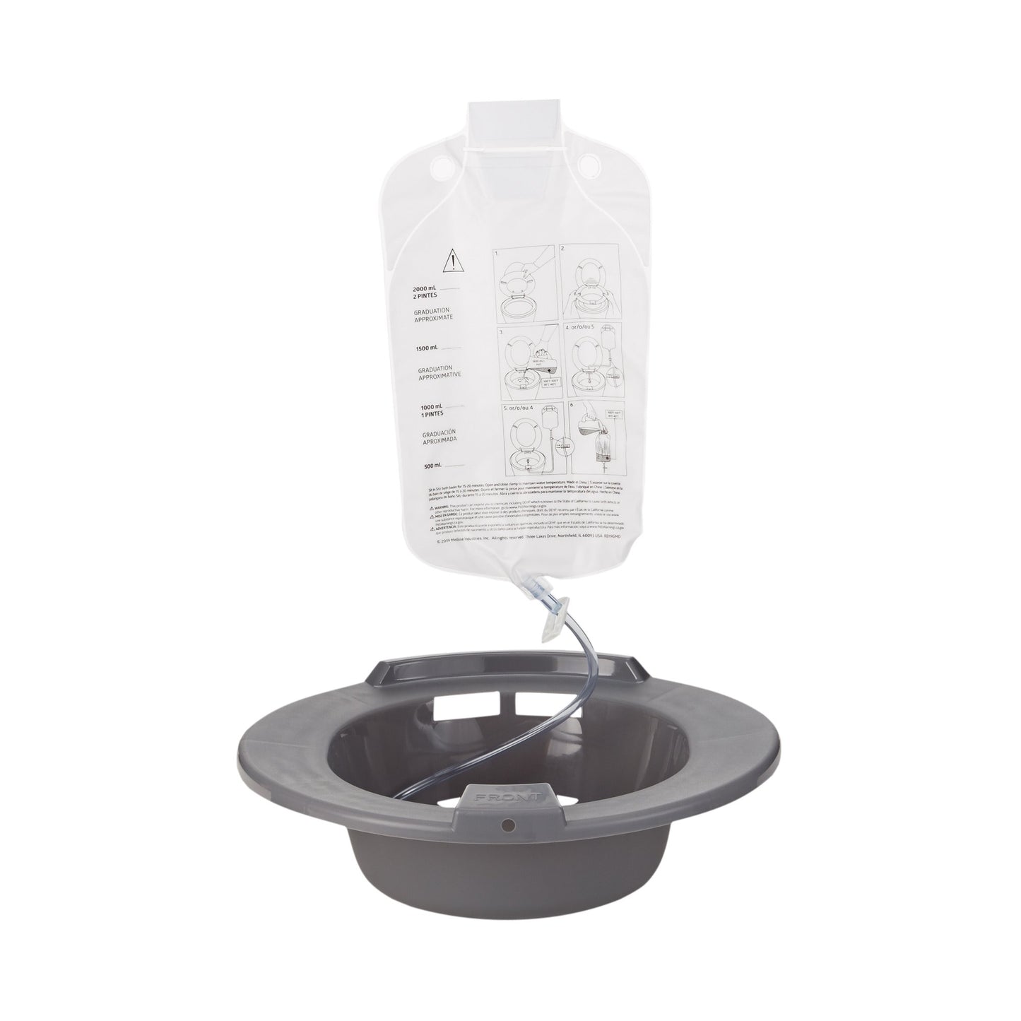 Sitz Bath McKesson Round Graphite Plastic 2000 mL Bag Graduated, 500 mL Increments up to 2000 mL - 56-80102