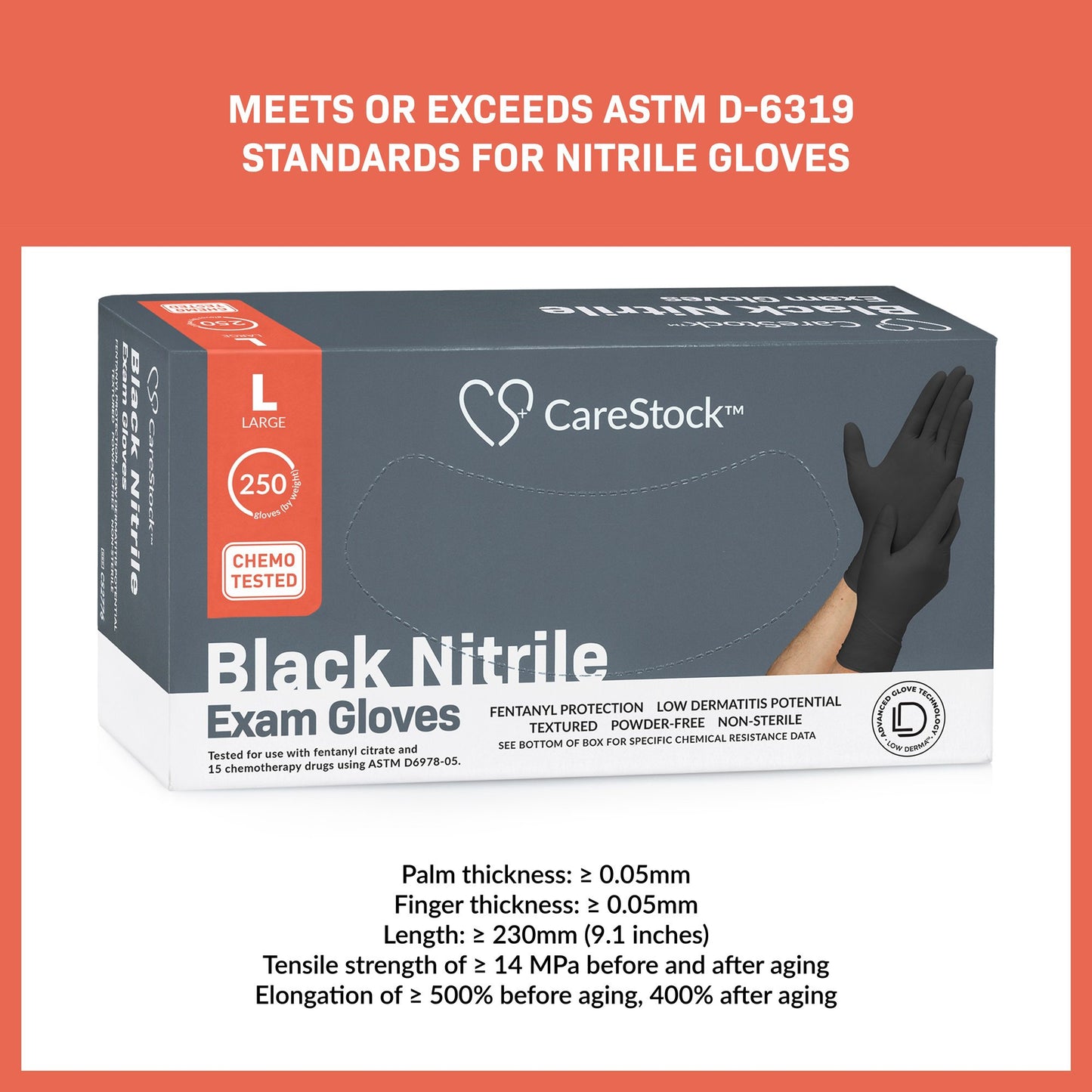 CareStock™ Nitrile Exam Glove, Large, Black CS2776